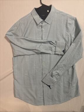 Pavini Mens Button Up Light Blue Long Sleeve Striped Large